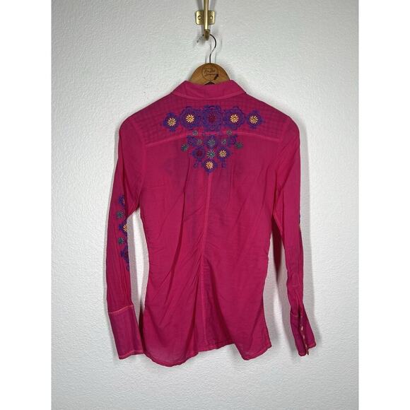 Johnny Was 3J Workshop Embroidered Button Front Shirt Small Pink - Picture 5 of 5